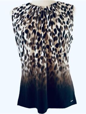 Calvin Klein Pleat-Neck Sleeveless Top featuring an ombre leopard animal print.